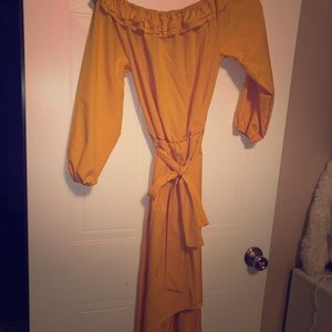 Unknown Dresses - Mustard yellow, off the shoulder, high low dress. Unknown Dresses - Mustard yellow, off the shoulder, high low dress.